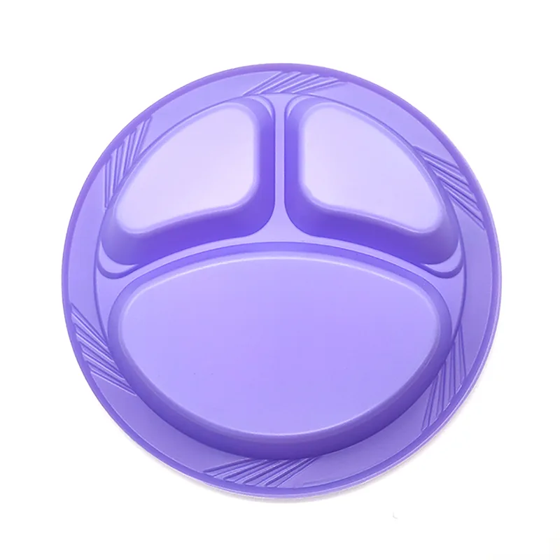 Piatto di plastica rotondo usa e getta da 10 pollici a 3 scomparti