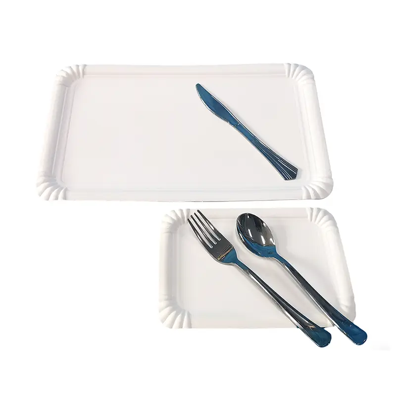 Piatto rettangolare in carta bianca per torta